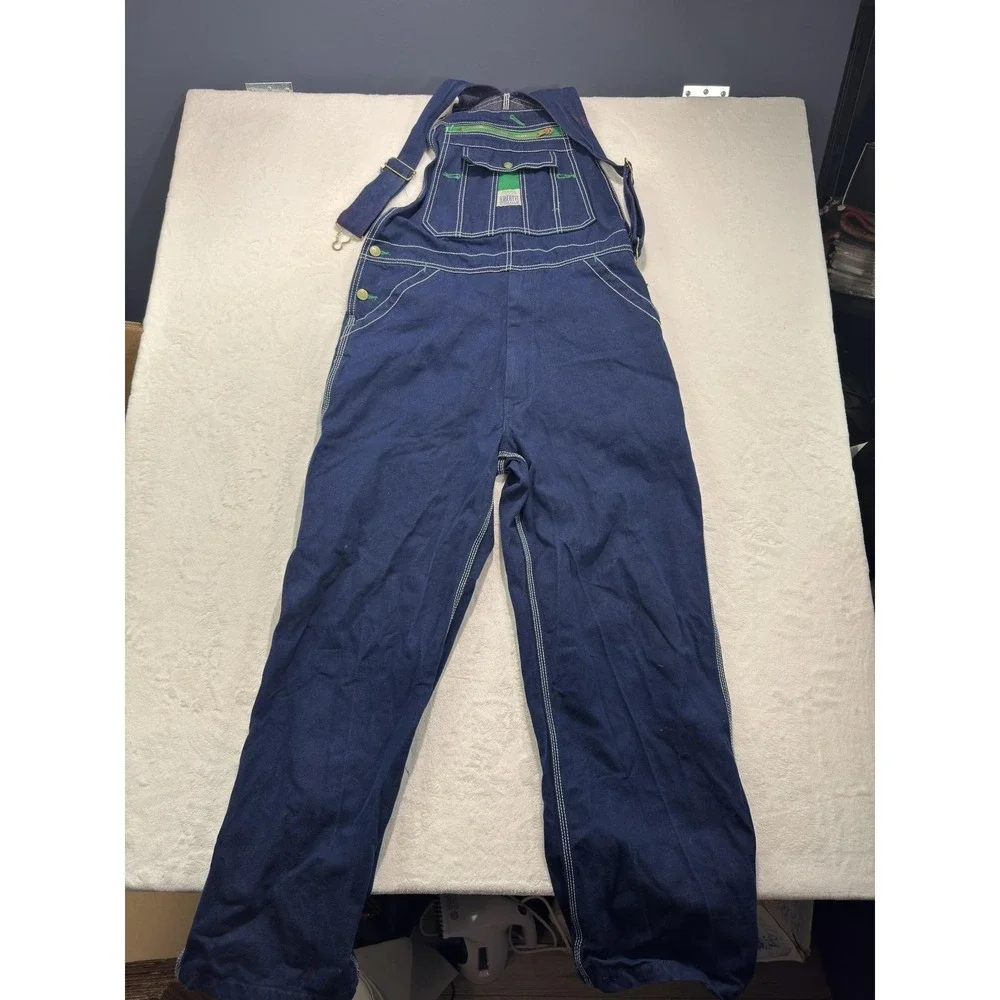 Liberty Overalls Mens 34x30 Blue Denim Bib Workwear Cotton Relaxed Fit Pockets
